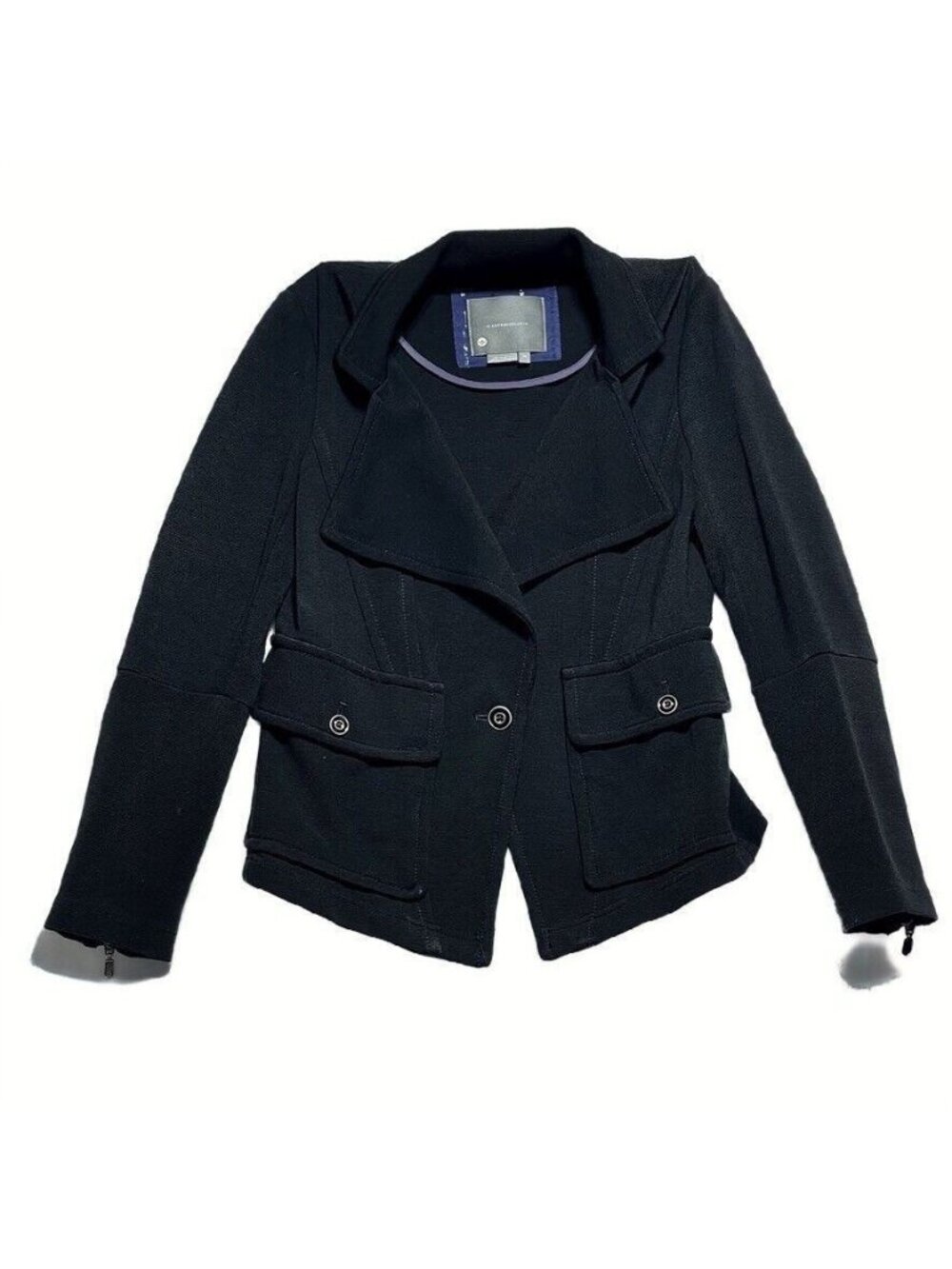 Black Anthropologie Jacket With Zippered Sleeves & Buttoned Pockets Size XS 67%